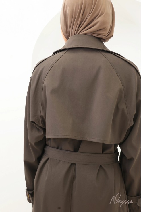 Trench long à capuche chocolat femme voilée | Neyssa