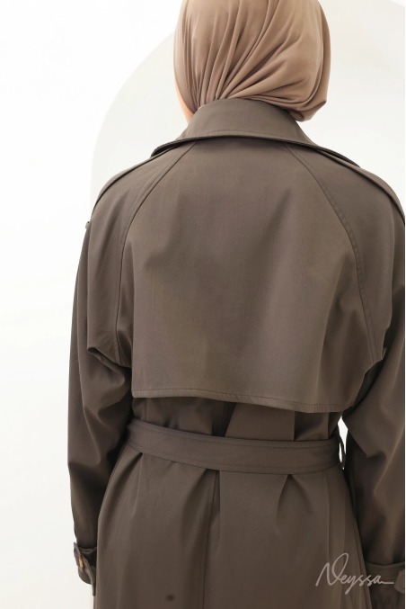 Brauner Trenchcoat lang mit Kapuze | Neyssa