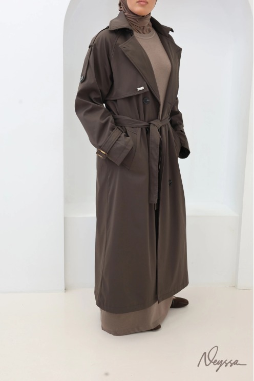 Chocolate Long Hooded Muslim Trench Coat | Neyssa