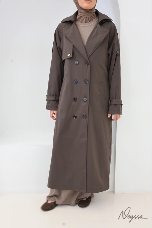 Brauner Trenchcoat lang mit Kapuze | Neyssa