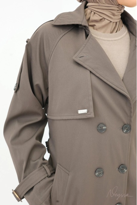 Trench long à capuche chocolat femme voilée | Neyssa