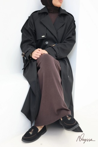 Langer Trenchcoat mit Kapuze Schwarz | Neyssa 2