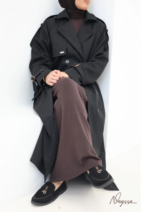 Trench long à capuche noir femme voilée | Neyssa