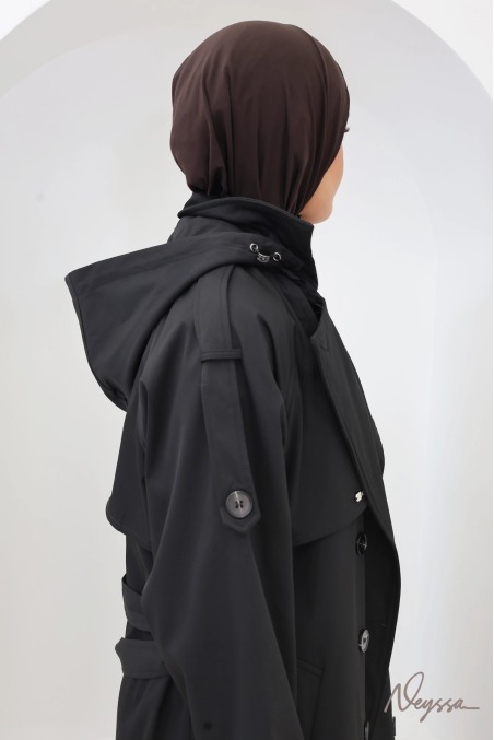 Black Long Hooded Muslim Trench Coat | Neyssa
