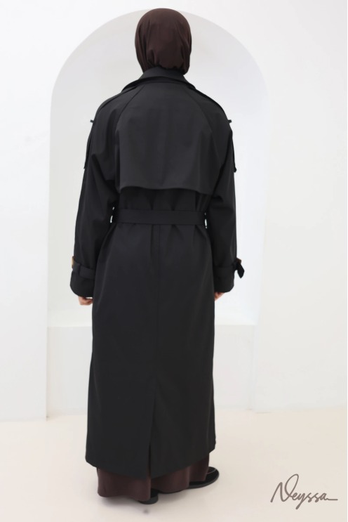 Langer Trenchcoat mit Kapuze Schwarz | Neyssa