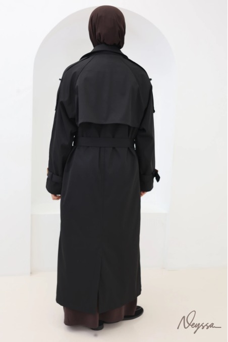 Black Long Hooded Muslim Trench Coat | Neyssa