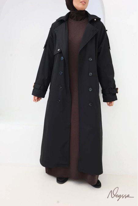 Trench long à capuche noir femme voilée | Neyssa