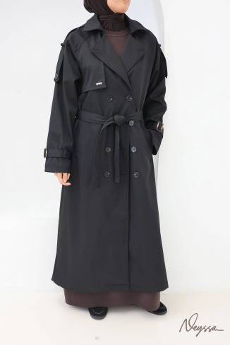 Trench long à capuche noir femme voilée | Neyssa