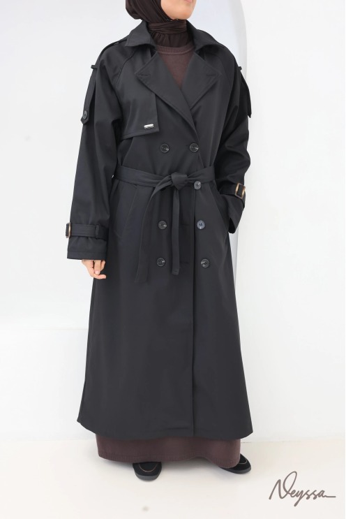 Trench long à capuche noir femme voilée | Neyssa