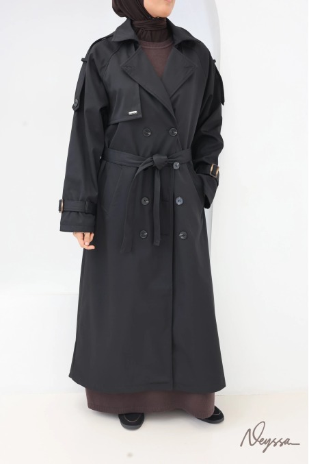 Trench long à capuche noir femme voilée | Neyssa