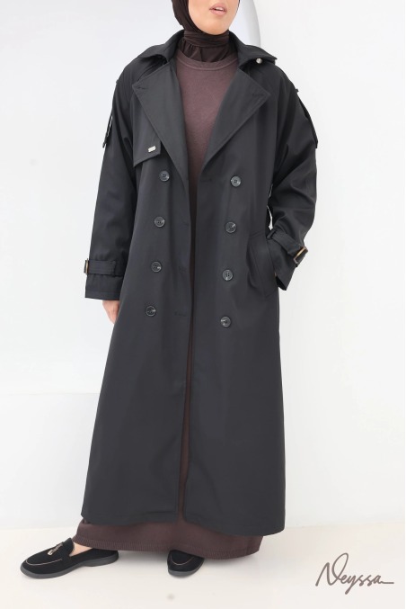 Black Long Hooded Muslim Trench Coat | Neyssa
