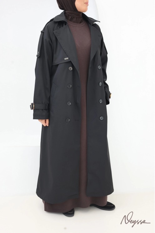 Trench long à capuche noir femme voilée | Neyssa