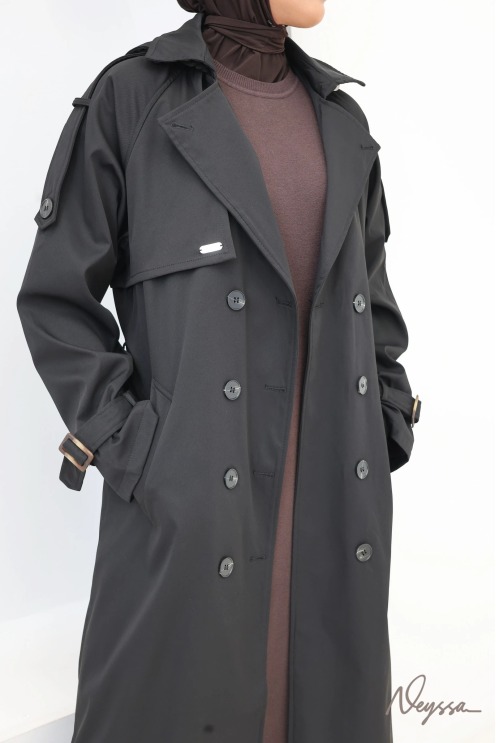 Trench long à capuche noir femme voilée | Neyssa