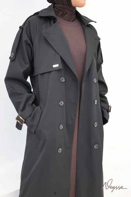 Trench long à capuche noir femme voilée | Neyssa