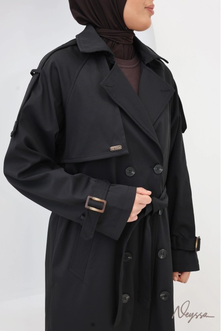 Black Long Hooded Muslim Trench Coat | Neyssa