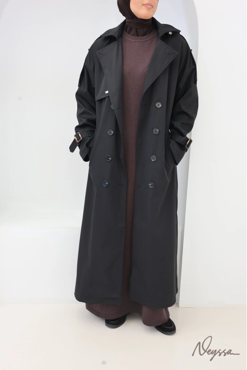 Trench long à capuche noir femme voilée | Neyssa
