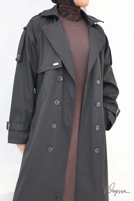Black Long Hooded Muslim Trench Coat | Neyssa