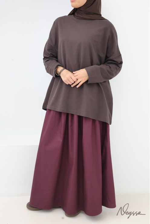 T-shirt chocolat mi-long femme hijabi pour le sport | Neyssa