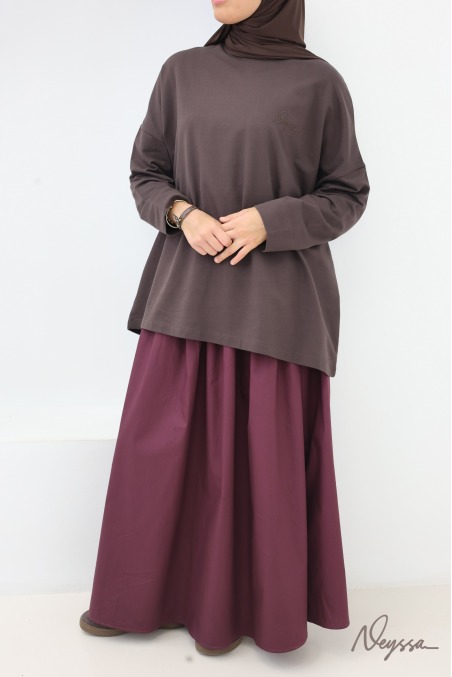 T-shirt chocolat mi-long femme hijabi pour le sport | Neyssa
