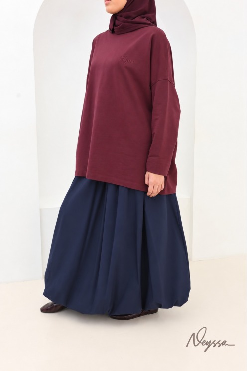 Long Midnight Blue Balloon Skirt, Lined Cotton | Neyssa
