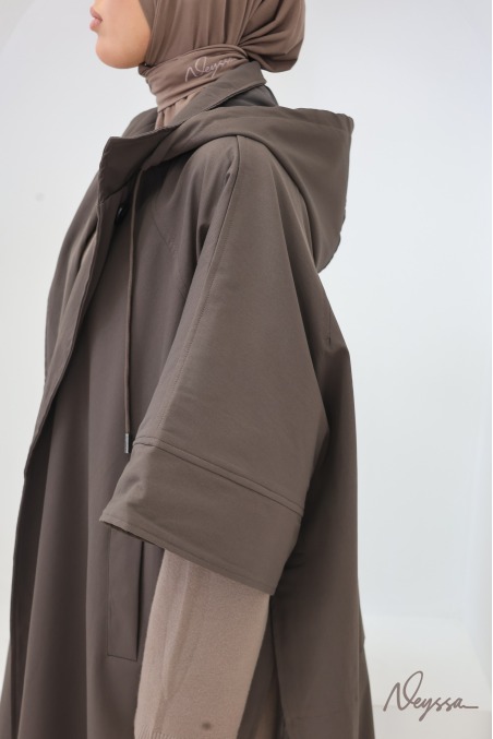 Chocolate Long Hooded Modest Cape Coat | Neyssa