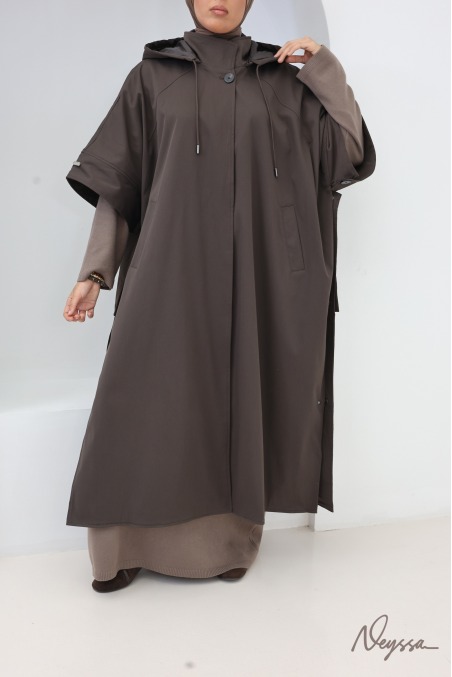 Chocolate Long Hooded Modest Cape Coat | Neyssa