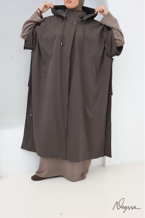 Cape longue à capuche chocolat femme voilée | Neyssa