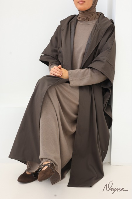 Chocolate Long Hooded Modest Cape Coat | Neyssa