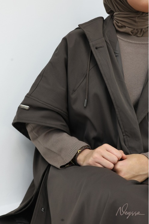 Chocolate Long Hooded Modest Cape Coat | Neyssa
