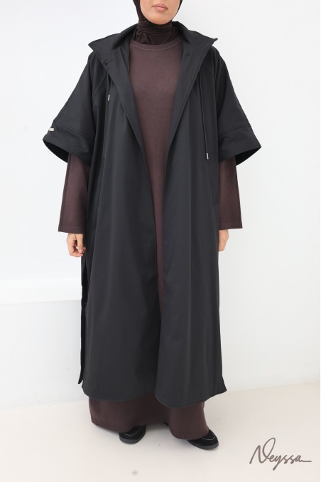Black Long Hooded Modest Cape Coat | Neyssa