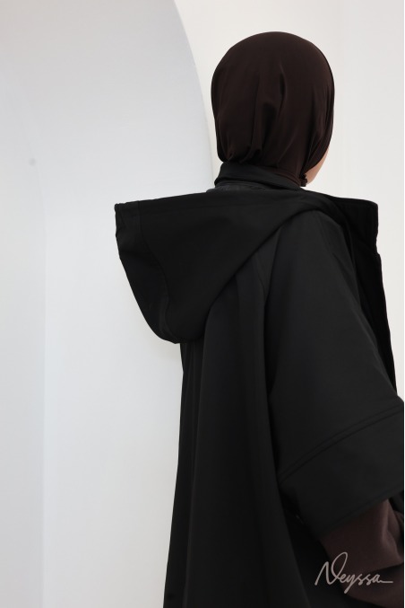 Black Long Hooded Modest Cape Coat | Neyssa