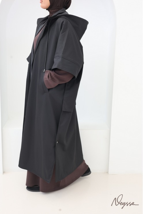 Black Long Hooded Modest Cape Coat | Neyssa