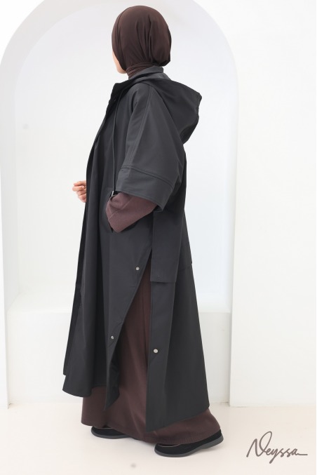 Black Long Hooded Modest Cape Coat | Neyssa