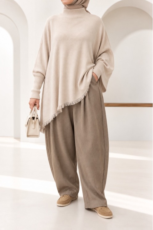 Trendiger Damen-Strickpullover mit lockerer Passform und Fransen