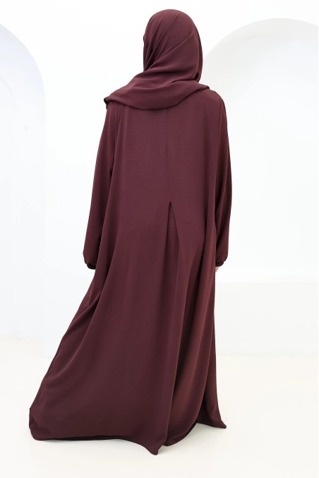 Ensemble abaya khimar Tawaf Dark Cherry pour la Omra | Neyssa