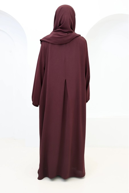 Ensemble abaya khimar Tawaf Dark Cherry pour la Omra | Neyssa