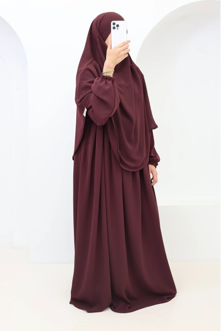 Tawaf Khimar Abaya Set Dark Cherry for Umrah | Neyssa