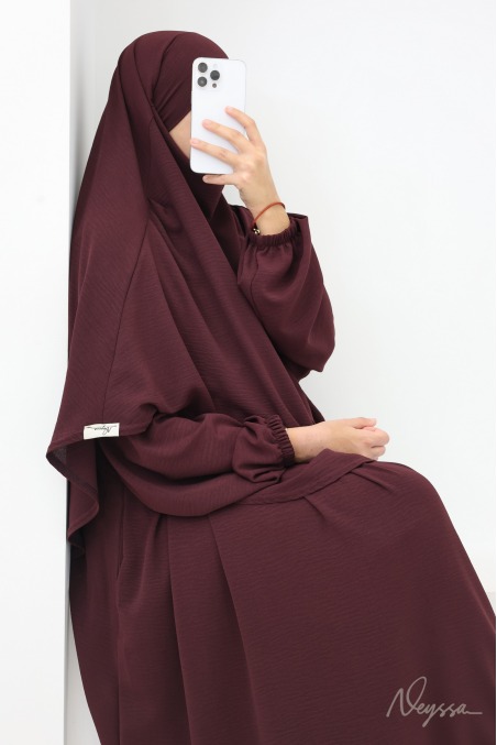 Tawaf Khimar Abaya Set Dark Cherry for Umrah | Neyssa
