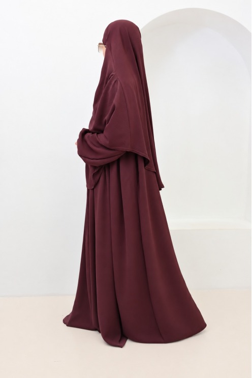 Tawaf Khimar Abaya Set Dark Cherry for Umrah | Neyssa