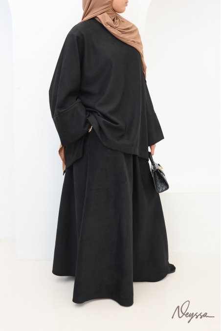 Ensemble mastour suédine Aspen Noir, jupe tunique | Neyssa