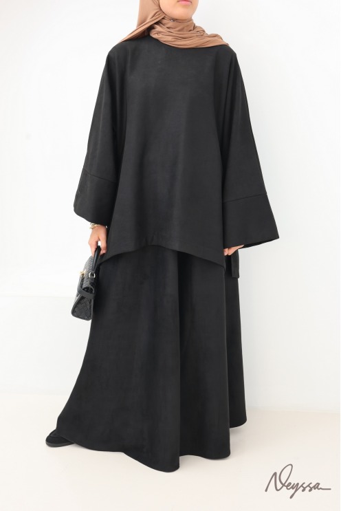 Ensemble mastour suédine Aspen Noir, jupe tunique | Neyssa