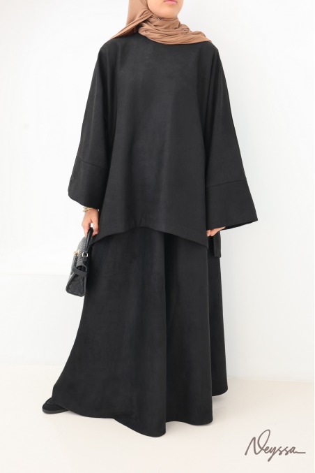 Ensemble mastour suédine Aspen Noir, jupe tunique | Neyssa