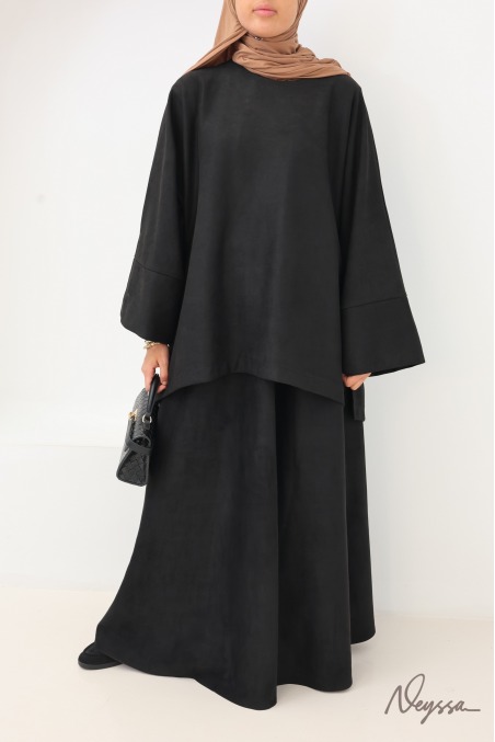 Ensemble mastour suédine Aspen Noir, jupe tunique | Neyssa