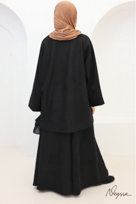 Ensemble mastour suédine Aspen Noir, jupe tunique | Neyssa
