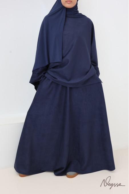 Aspen Modest Faux Suede Skirt and Tunic Midnight Blue | Neyssa