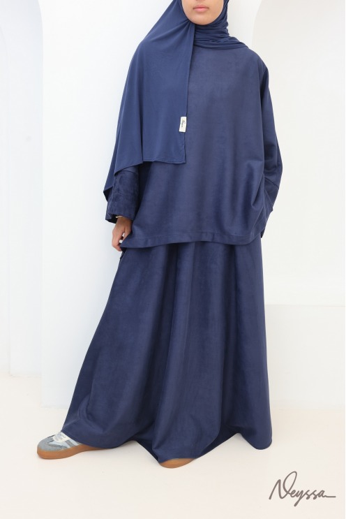 Ensemble mastour suédine Aspen Bleu nuit, jupe tunique | Neyssa