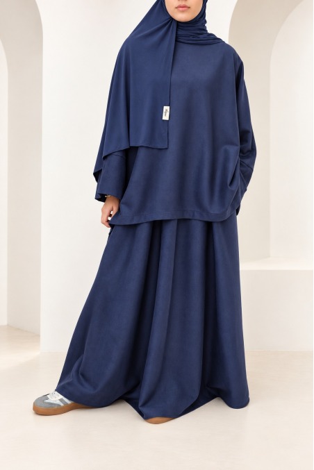 Aspen Modest Faux Suede Skirt and Tunic Midnight Blue | Neyssa
