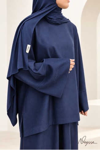 Ensemble mastour suédine Aspen Bleu nuit, jupe tunique | Neyssa 2