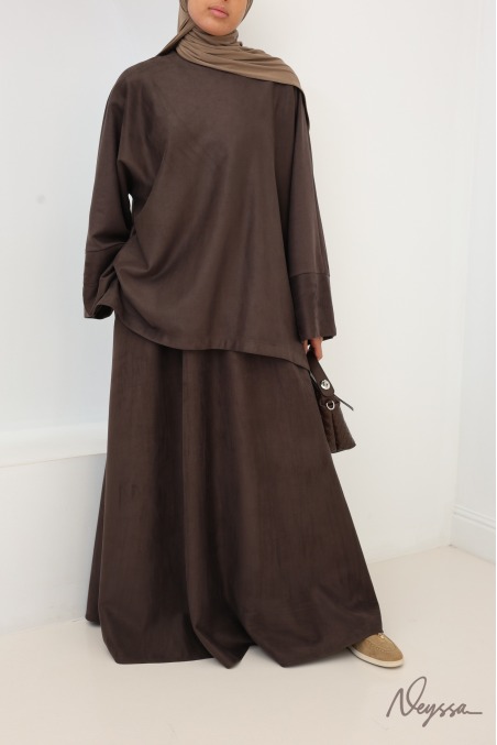 Aspen Modest Faux Suede Skirt and Tunic Brown | Neyssa