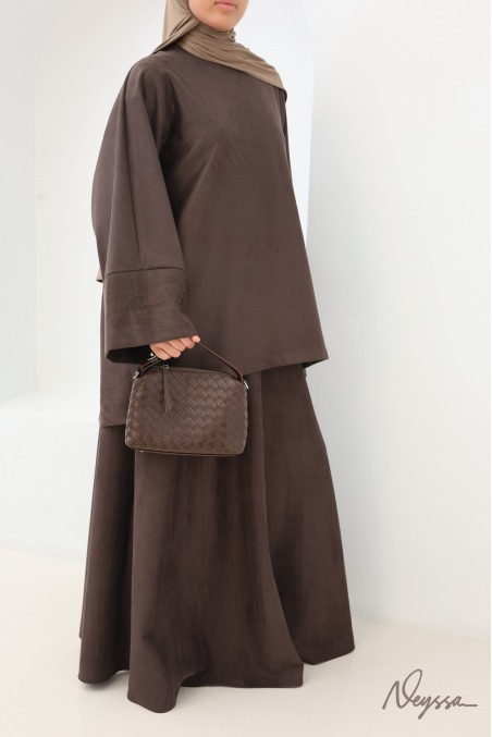 Aspen Modest Faux Suede Skirt and Tunic Brown | Neyssa